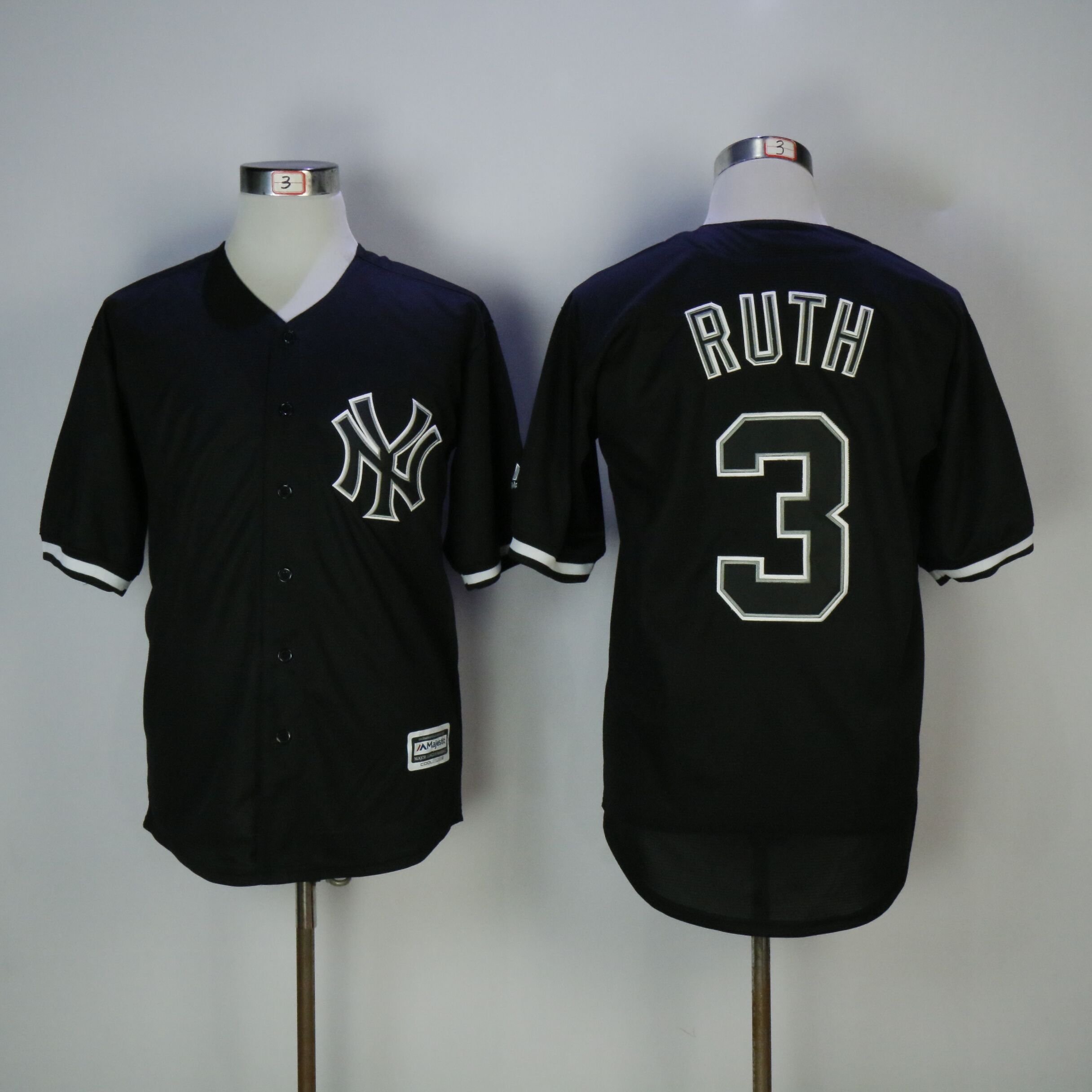 Men New York Yankees 3 Ruth Black MLB Jerseys
